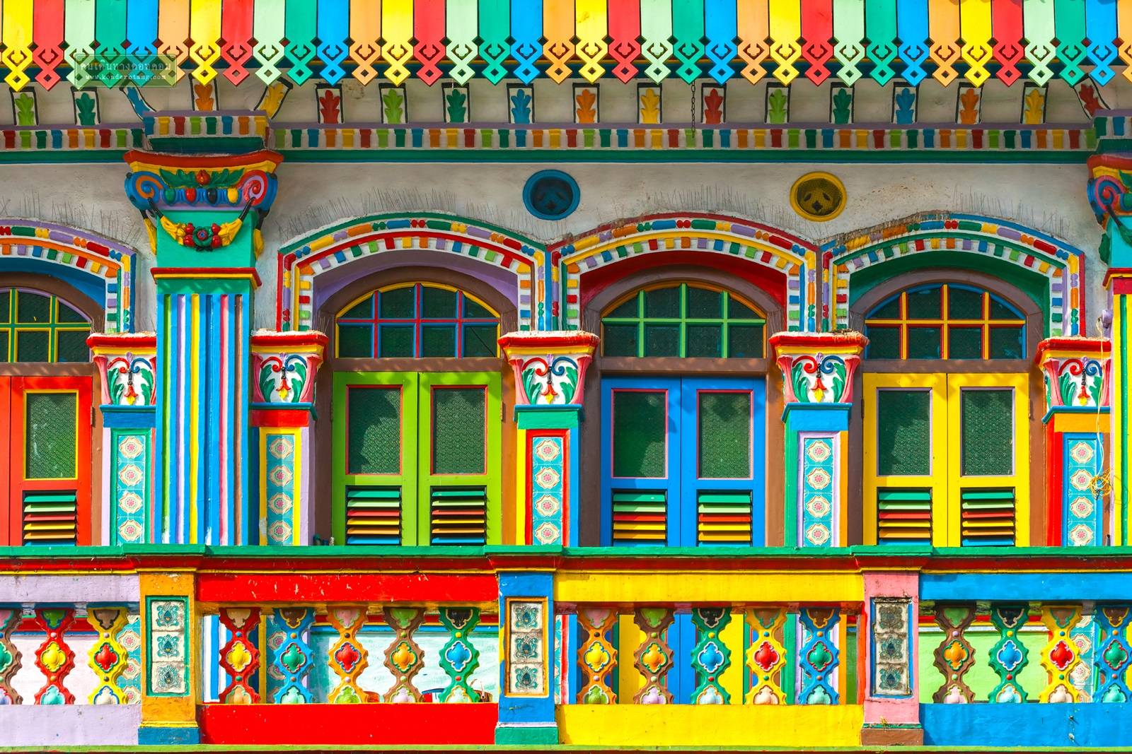 Colorful facade of building in Little India, Singapore