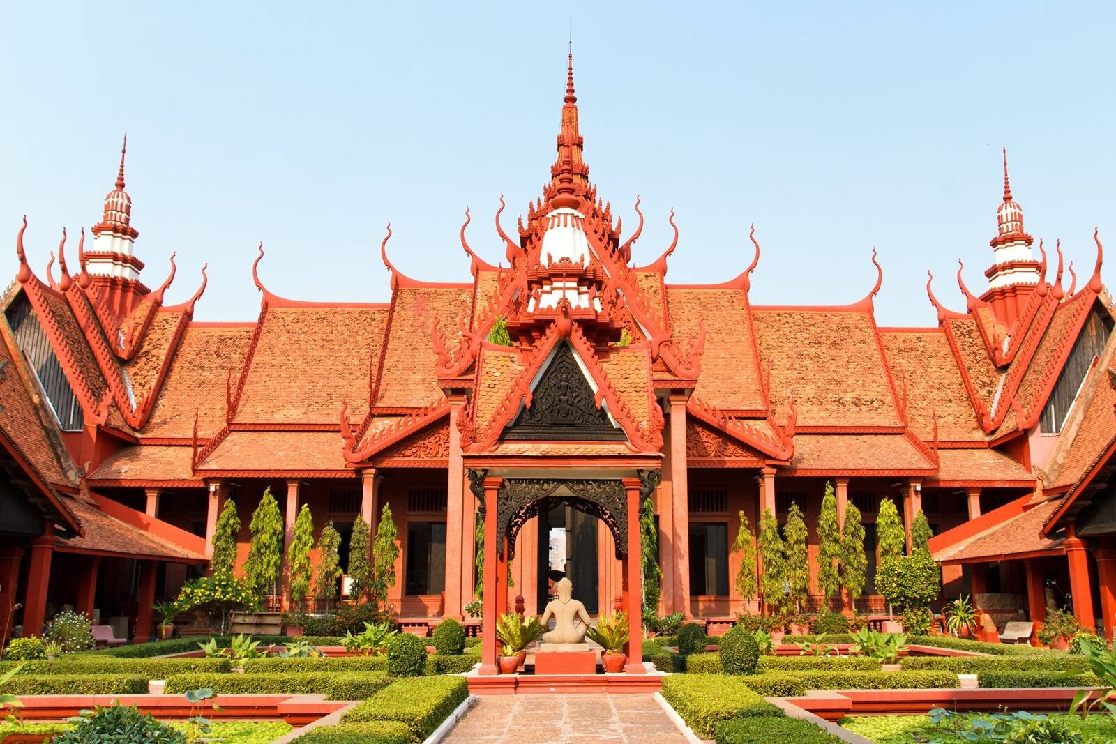 Exterior of the National Museum of Cambodia in Phnom Penh in Cambodia against blue sky