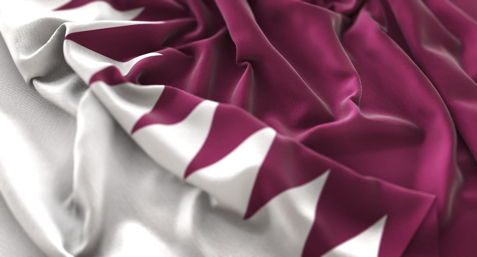 Qatar Flag Ruffled Beautifully Waving Macro Close-Up Shot
